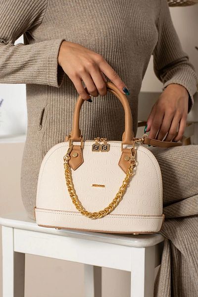 Just Polo Women's Embossed Chain Embossed Patterned Cotton Woven Strap Vegan Hand and Shoulder Bag