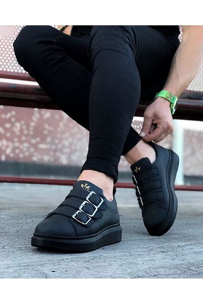 K&A Charcoal Buckle Thick Sole Men's Shoes