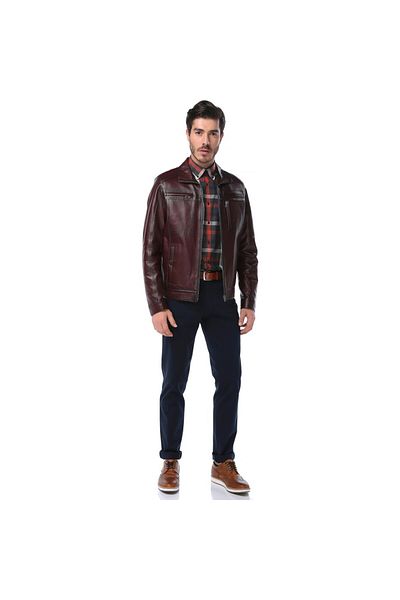 Dericlub Pc1349 Claret Red Real Leather Men's Coat