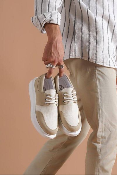 BESKAR KB 042 Μπεζ με κορδόνια casual ανδρικά παπούτσια