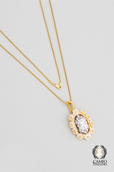 So CHIC... Cameo Italiano 18 Ayar Sarı Altın Kaplama Gümüş Çiçek Kolye