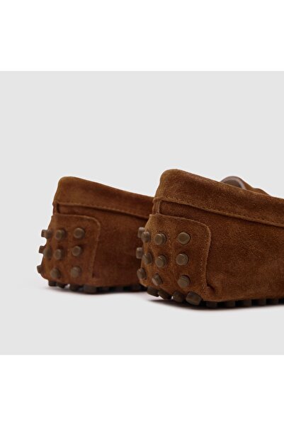 TOGO Taba Kahverengi Süet Hakiki Deri Kadın Loafer Ayakkabı [060038]