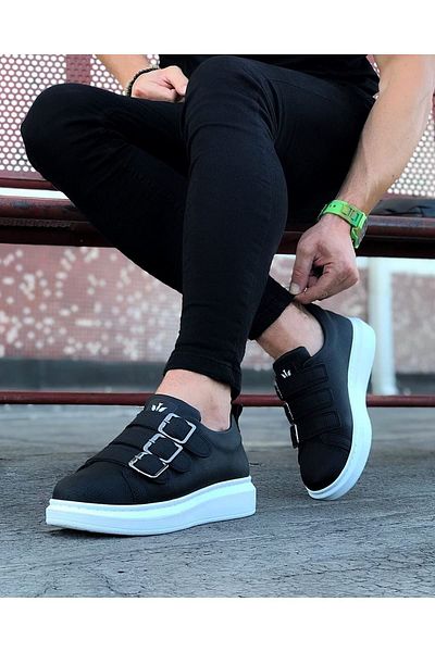 kapsulavm Black Buckle Thick Sole Men's Shoes