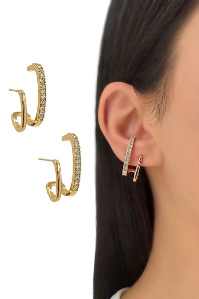 Çlk Accessories أقراط فاخرة من حجر الزركون مكونة من صفين