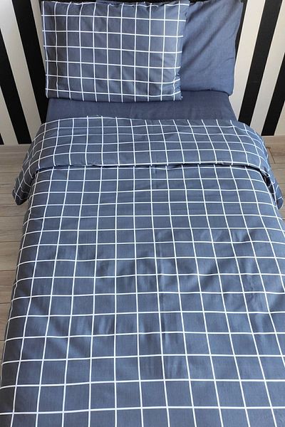 CANDAN ÇEYİZ Cotton 4 Piece Checkered Anthracite Young Duvet Cover Set with Elastic Sheets (Gift)