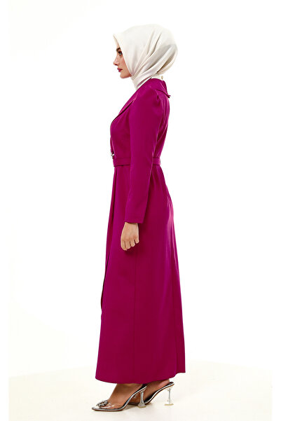 Setrms Fuşya Taşlı Yaka Karpuz Kol Abiye Elbise 2421009