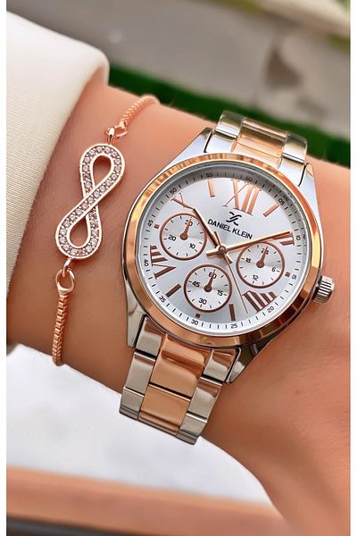 Daniel Klein Brand Rose Silver Color Modern Women's Wristwatch - Bracelet Gift