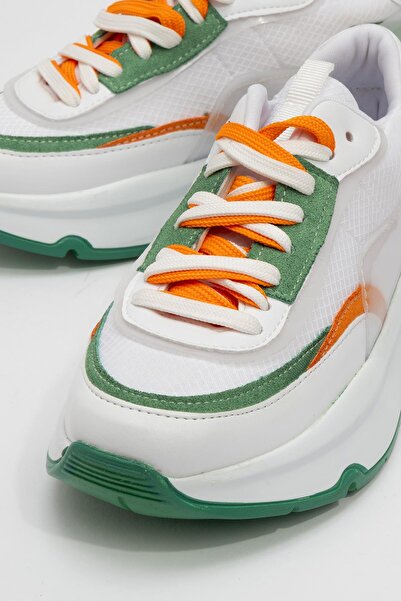 Ccway Bağcıklı Kadın Spor Ayakkabı BEYAZ YEŞİL