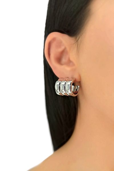 Çlk Accessories Premium 3 Rows Domed Hoop Earring Combination