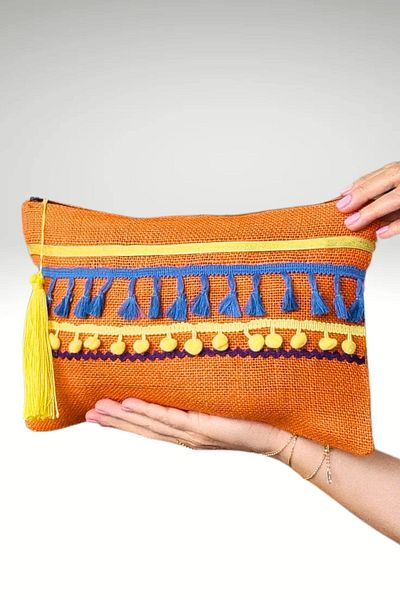 KRIMO Jute Women's Clutch - Design Cloth Portfolio Bag
