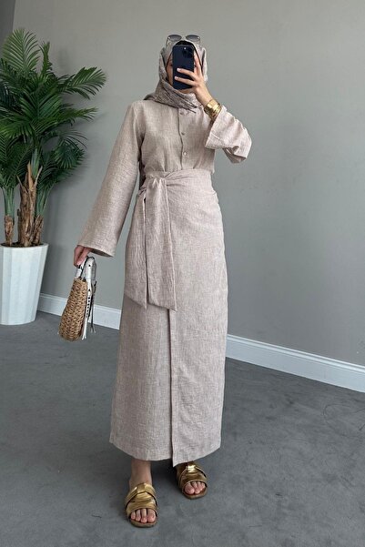 Hazamoda Beige Colored Skirt Set - Wrap Cut