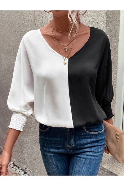 Kokosh moda Γυναικεία μακρυμάνικη αμμώδης μπλούζα με λαιμόκοψη V