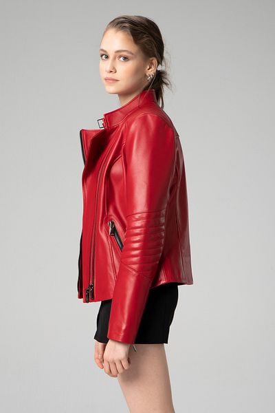 Dericlub Genuine Leather Casuka Red Women's Coat