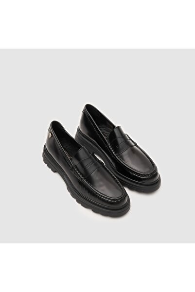 TOGO Siyah Hakiki Deri Kadın Loafer Ayakkabı [060053]