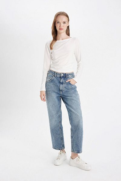 DeFacto High Waist Ankle Length Fold-Up Jeans - Baggy Fit D5442Ax24Au
