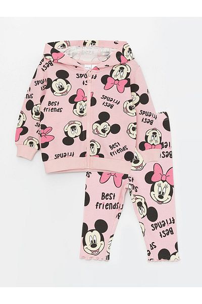 LC Waikiki Lcw Hooded Printed Baby Girls Cardigan and Leggings 2Pcs Set Fast Fashion