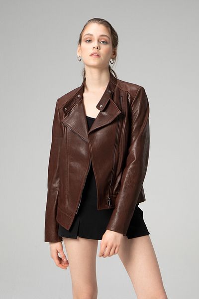 Dericlub Wm046 Jumbo Real Leather Women's Coat Hazelnut