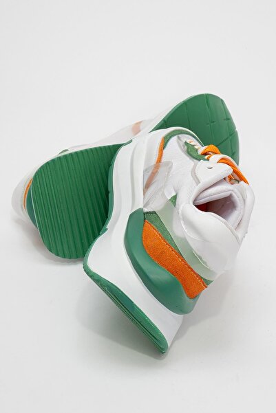 Ccway Bağcıklı Kadın Spor Ayakkabı BEYAZ YEŞİL