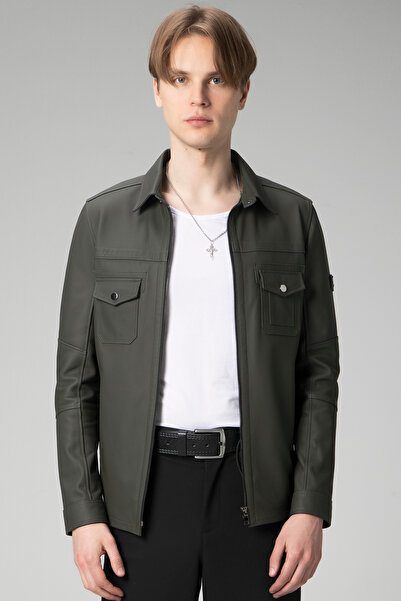Dericlub Wm244 Tafta Gerçek Deri Erkek Ceket Yeşil