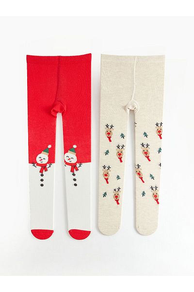 LC Waikiki Lw - New Year's Themed Unisex Baby Pantyhose Pack of 2
