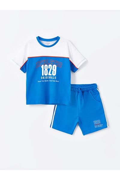 LC Waikiki Lcw Crew Neck Short Sleeve Printed Baby Boy T-Shirt and Shorts 2-Piece Set Fast Fashion