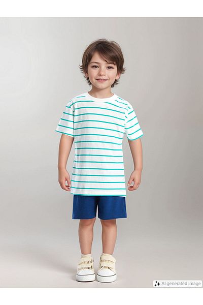 LC Waikiki Lcw Crew Neck Striped Baby Boys T-Shirt and Shorts 2-Piece Set