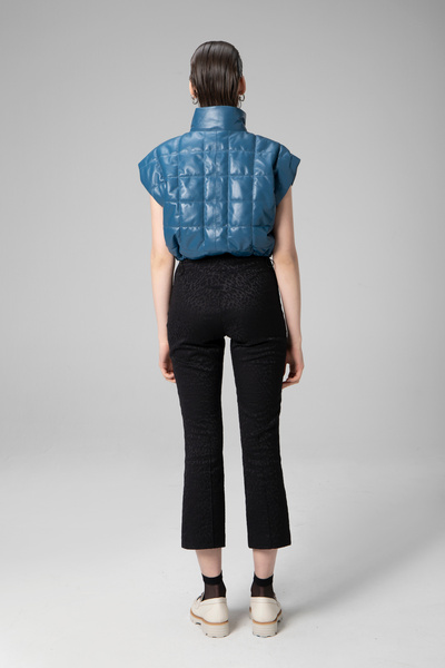 Dericlub Wm054 Blue Real Leather Women's Puffer Vest