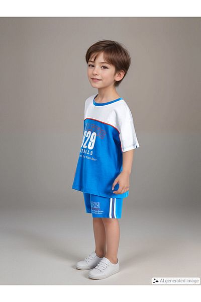 LC Waikiki Lcw Crew Neck Short Sleeve Printed Baby Boy T-Shirt and Shorts 2-Piece Set Fast Fashion