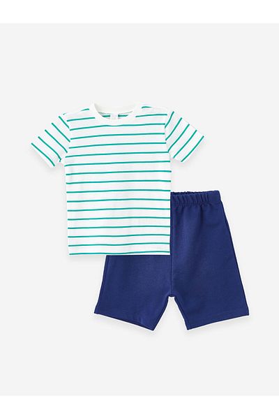 LC Waikiki Lcw Crew Neck Striped Baby Boys T-Shirt and Shorts 2-Piece Set