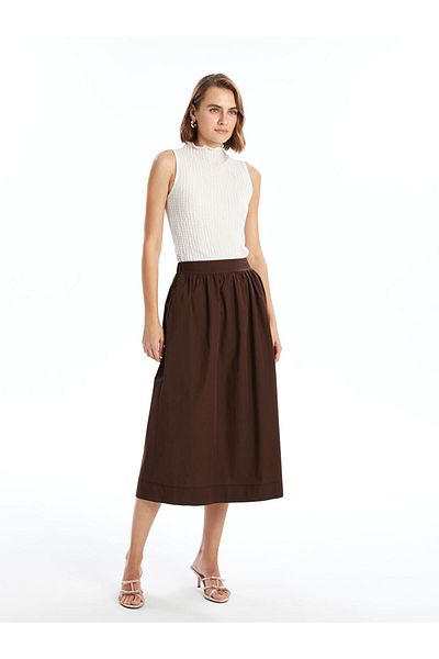 LC Waikiki Lcw Waist Elasticated Poplin Women's Skirt Fast Fashion