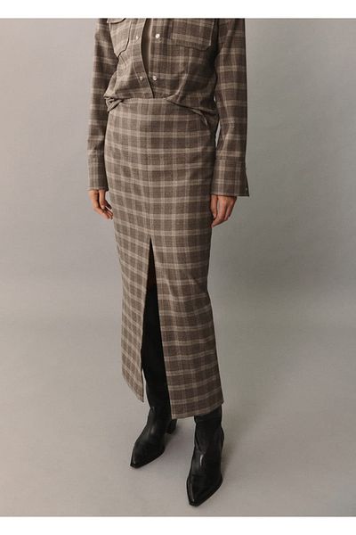 MANGO Woman Καρό φούστα με σκίσιμο