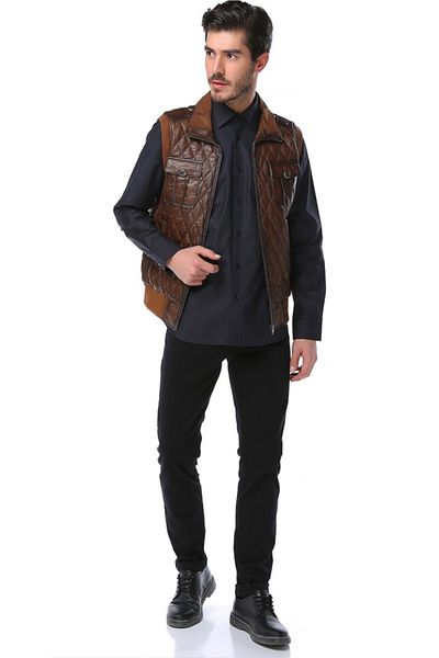 Dericlub Ανδρικό καπιτονέ γιλέκο με φερμουάρ - Alicante Camel Antique Γνήσιο δέρμα