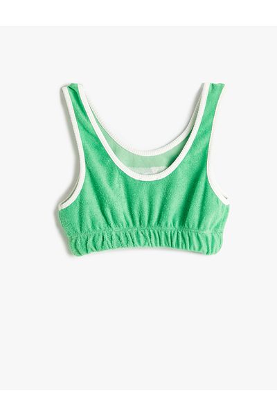 Koton New Season Crop Tank Top Terry Fabric Palm Embroidery Detailed Cotton