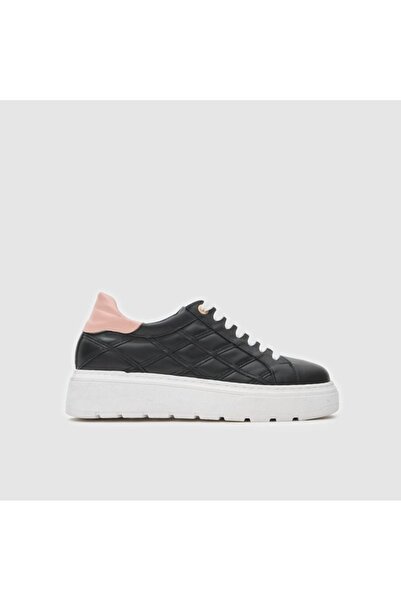 TOGO Siyah-Pudra Hakiki Deri Kadın Sneaker Ayakkabı [060225]