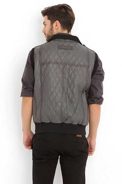 Dericlub Ανδρικό καπιτονέ γιλέκο με φερμουάρ - Alicante Grey γνήσιο δέρμα