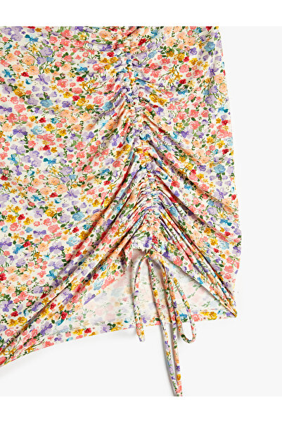 Koton Floral Mini Pareo Skirt Draped Ruched Detail