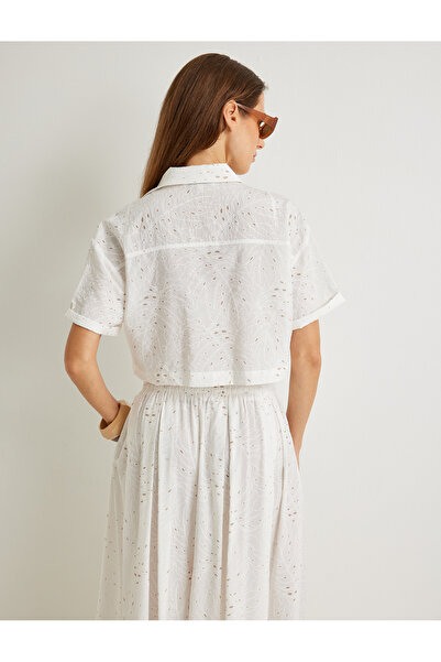 Koton Broderie Crop Oversized Shirt