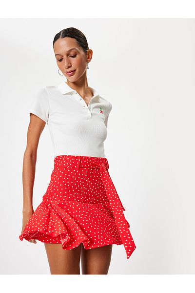 Koton Ktn Mini Polka Dot Short Skirt - Wrapped Flywheel and Lacing Detail