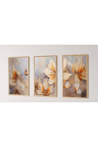 bestablo 3 Piece Framed Relief Look Decorative Flowers Wooden Painting Set, Home Decor, Abstract Painting