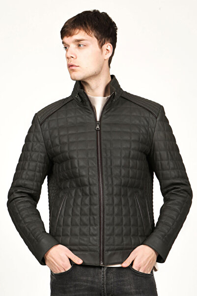 Dericlub E1203 Gummy Gerçek Deri Erkek Mont Yeşil