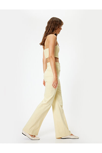 Koton Yellow Women's Gleamy Flare Pants