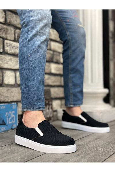 BOA BA0339 - Casual ανδρικά παπούτσια, ασπρόμαυρη σόλα και βελούδο χωρίς κορδόνια