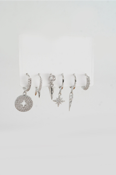 By Zeyna Aksesuar Kadın Kararmaz Altın Kaplama 6'lı Zirkon Set Küpe