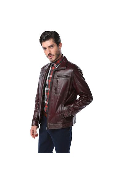 Dericlub Pc1349 Claret Red Real Leather Men's Coat