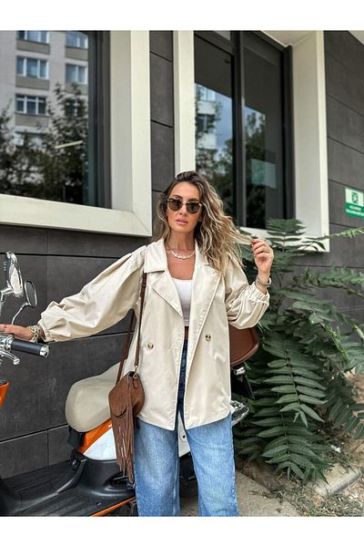 Zerrincan Giyim Balloon Sleeve Cream Trench Coat