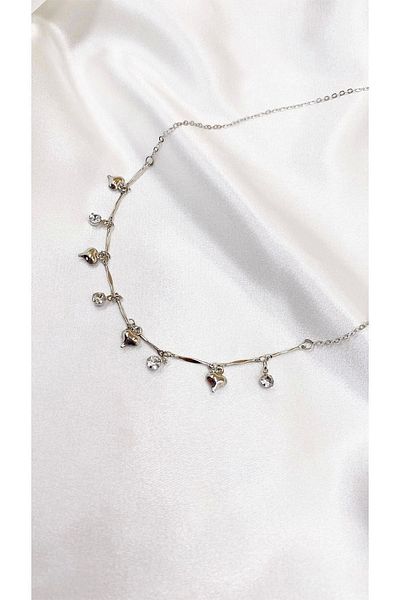 Eylülün Takısı Women's Silver Color Stoned Heart Necklace