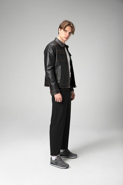 Dericlub Ανδρικό παλτό Wm218 Real Leather Black