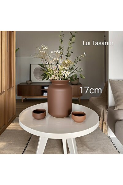 Lui Tasarım Sade İskandinav Tarzı Trend Ahşap Dekor Kahverengi Seramik Vazo