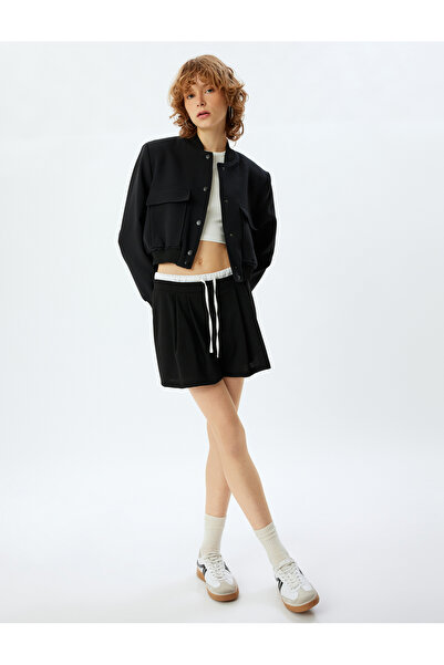 Koton تنورة قصيرة سوداء للنساء بخصر مزدوج