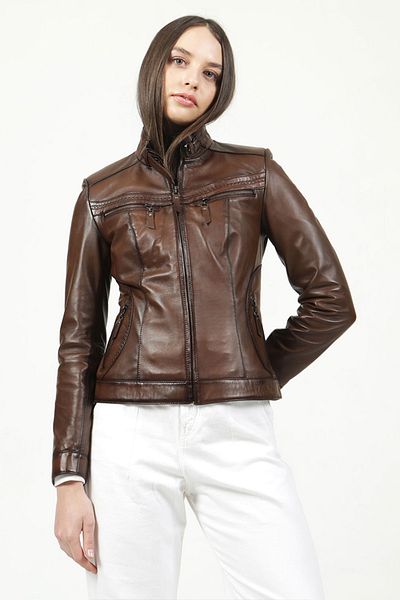 Dericlub Yb2107 Camel Antique Real Leather Women's Coat